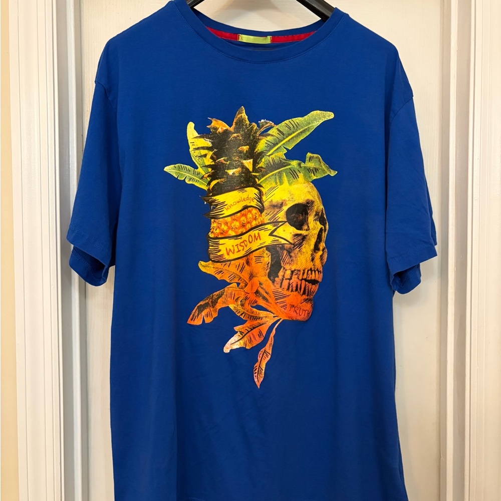Robert Graham 2XL Graphic Skull Print Blue T-Shirt Short Sleeve Crew Neck